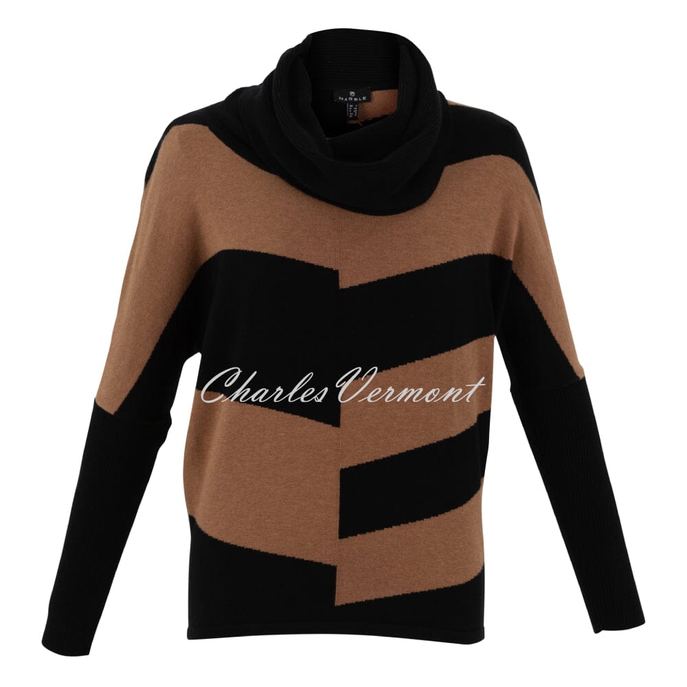 Marble Cowl Neck Sweater - Style 7204-101 (Black / Tobacco)