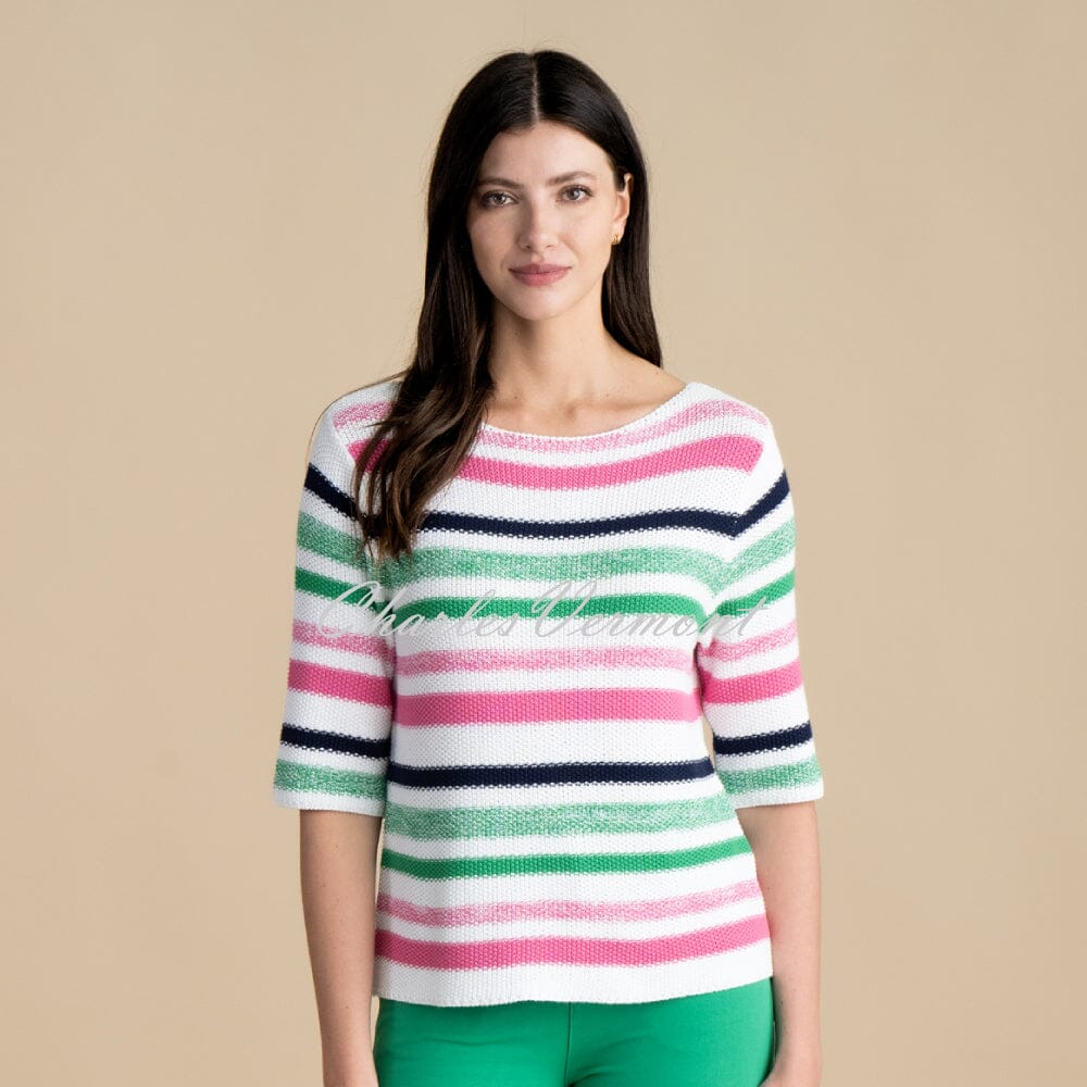 Marble Striped Sweater - Style 6558-194 (White / Pink / Green / Navy)