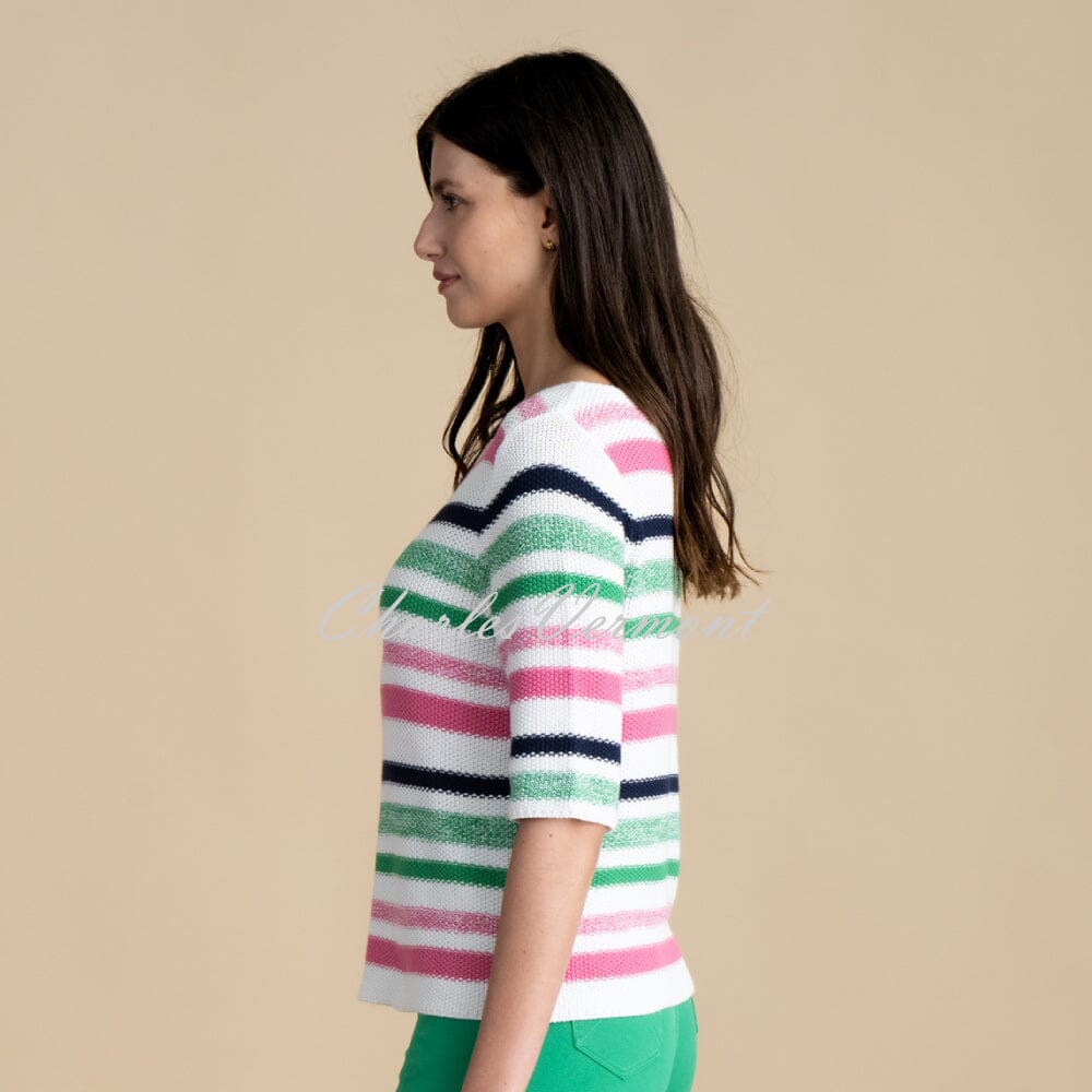 Marble Striped Sweater - Style 6558-194 (White / Pink / Green / Navy)