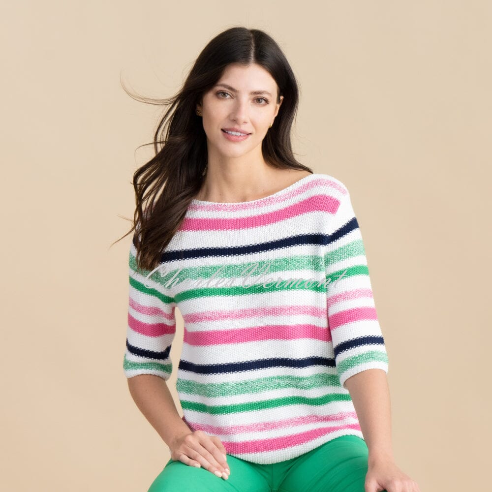 Marble Striped Sweater - Style 6558-194 (White / Pink / Green / Navy)