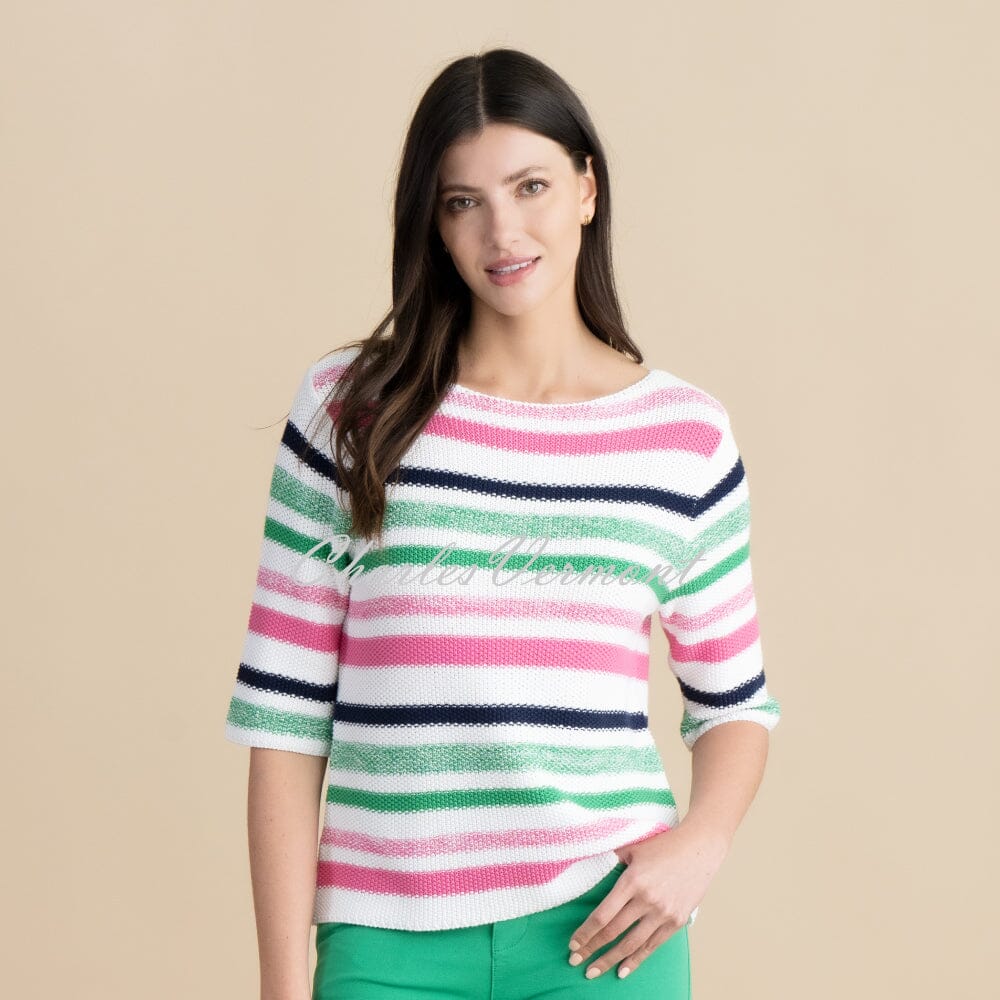 Marble Striped Sweater - Style 6558-194 (White / Pink / Green / Navy)