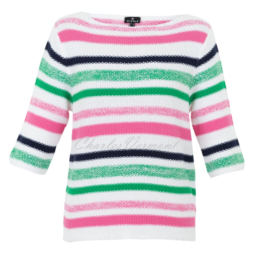 Marble Striped Sweater - Style 6558-194 (White / Pink / Green / Navy)