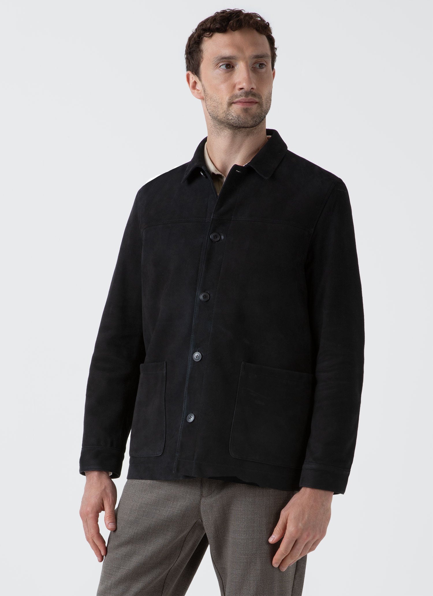 Men's Suede Twin Pocket Jacket in Black