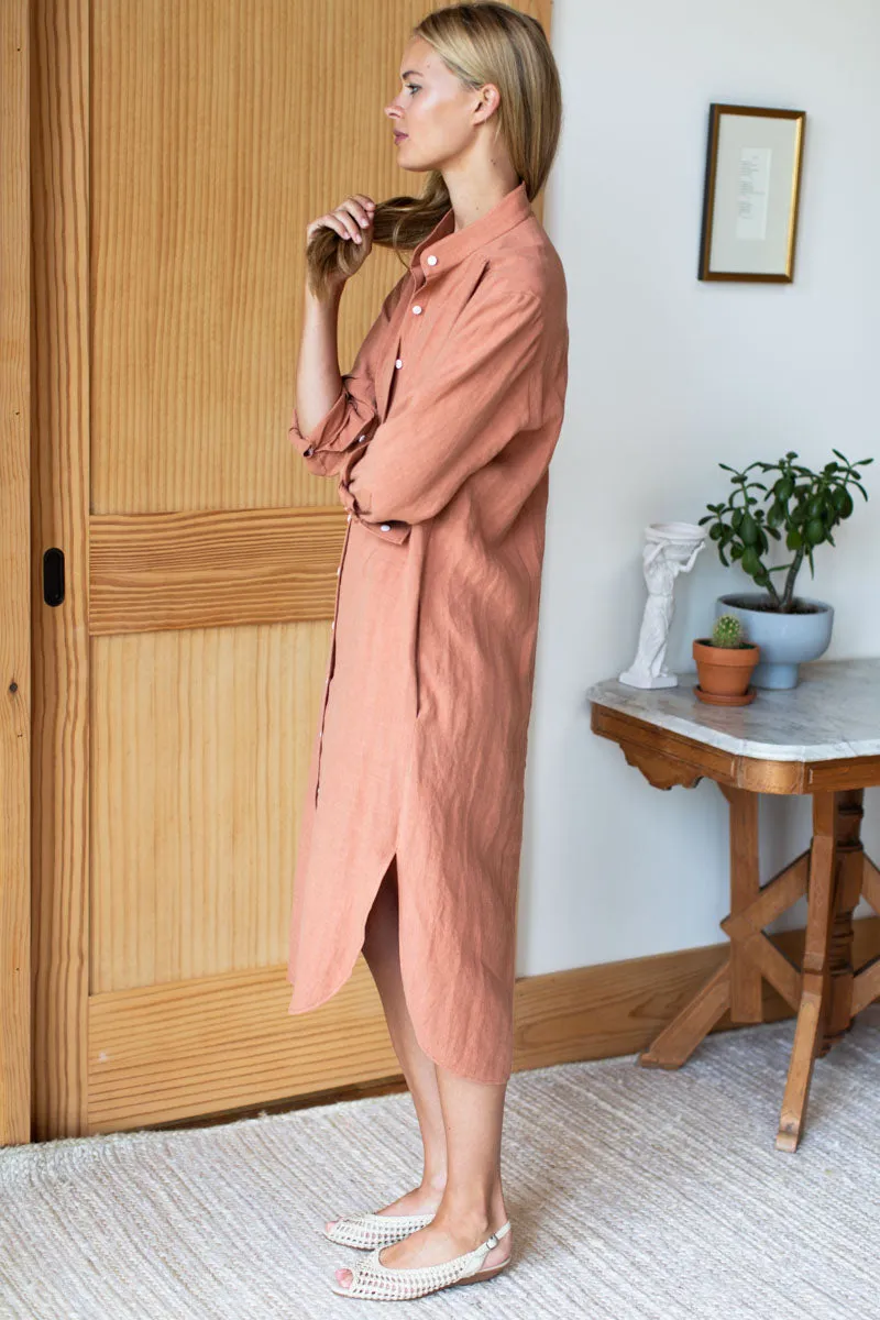 Midi Shirt Dress in Clay Linen