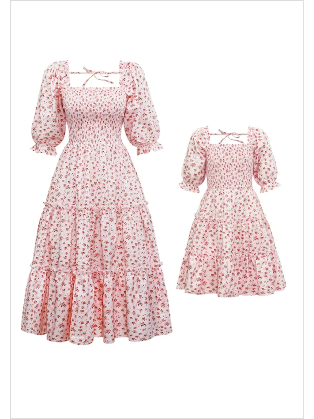 Mommy and Me Pink Puff Sleeve Floral Dress