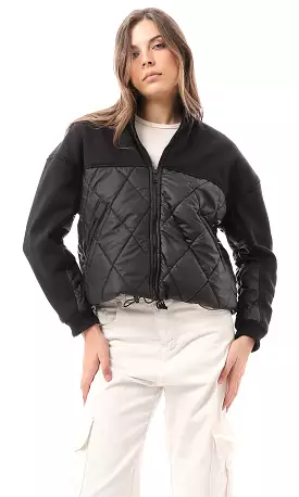 O173802 Quilted & Solid Black Winter Jacket