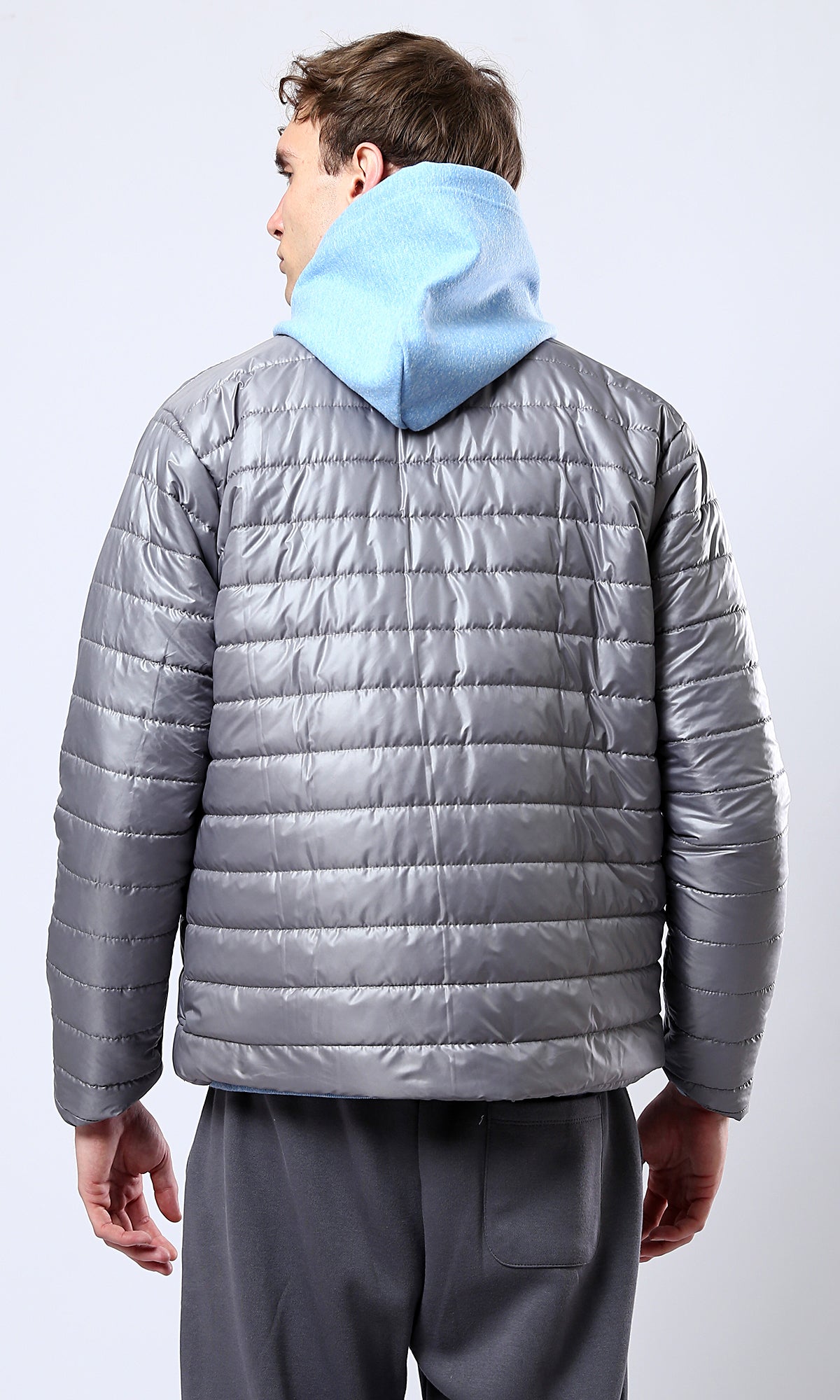 O180389 Long Sleeves Regular Fit Puffer Jacket - Dark Grey