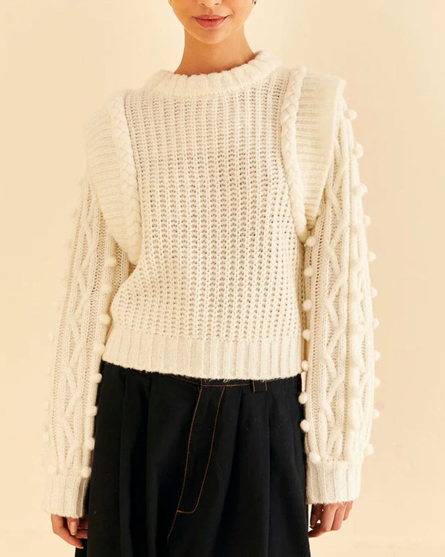 Off White Braided Puff Sleeve Sweater