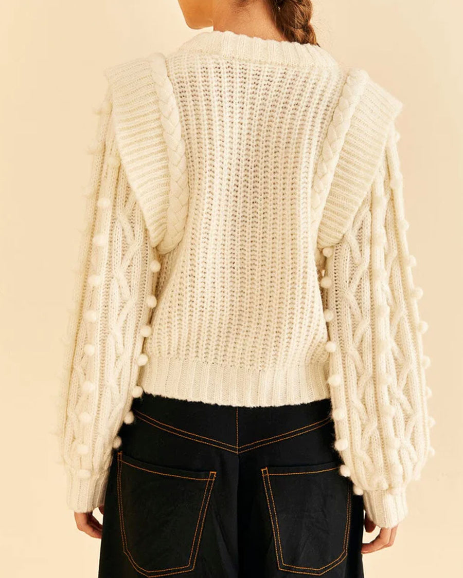 Off White Braided Puff Sleeve Sweater