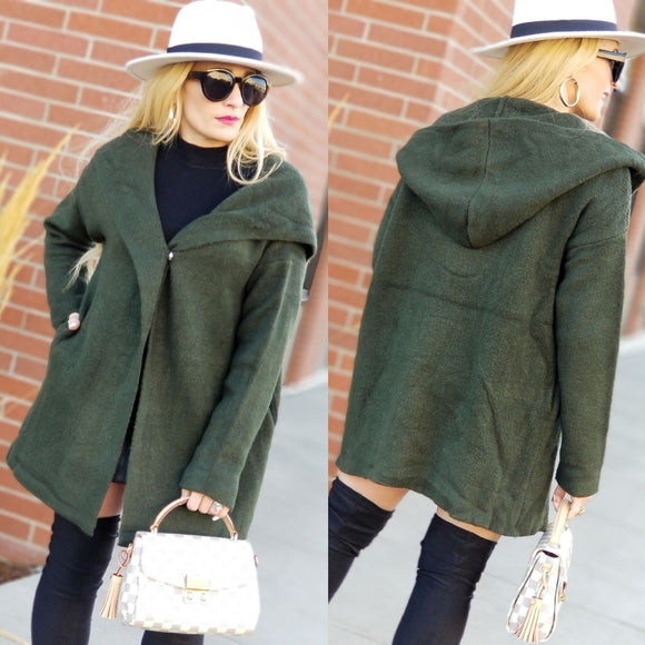 Olive Green Hooded Cardigan