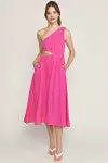 One Shoulder Cutout Midi Dress - Hot Pink