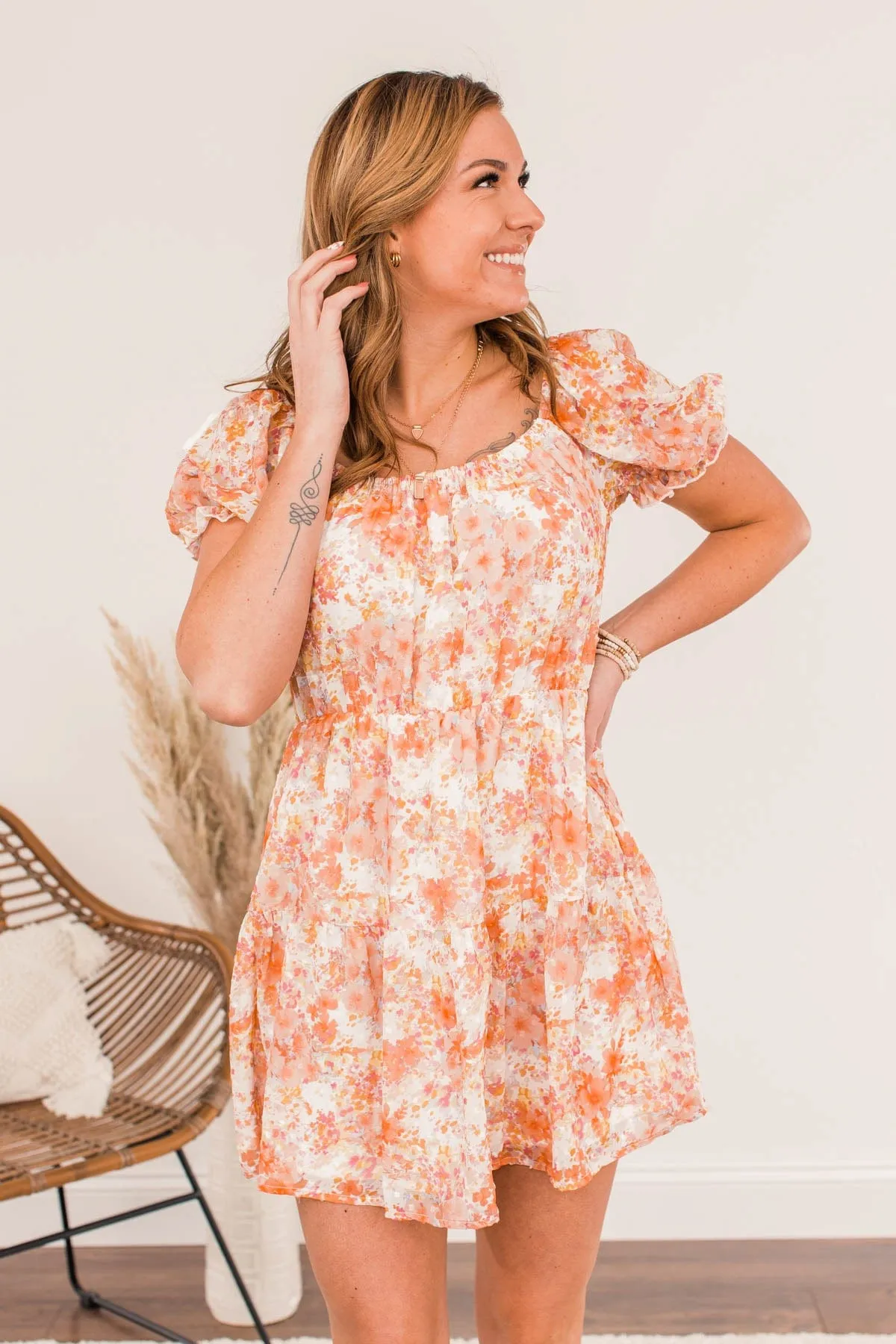 Perfect Pose Floral Dress- Orange