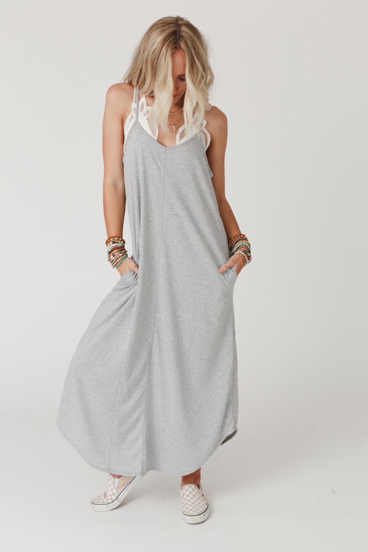 Perfect Round Hem Bralette Maxi Dress - Heather Gray