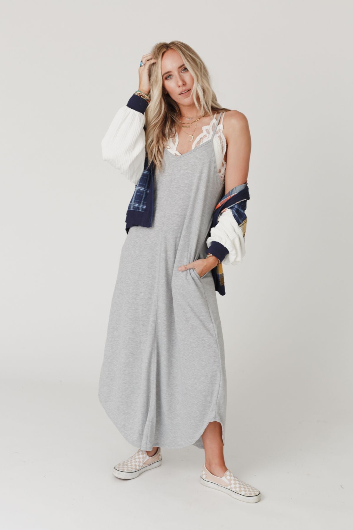 Perfect Round Hem Bralette Maxi Dress - Heather Gray