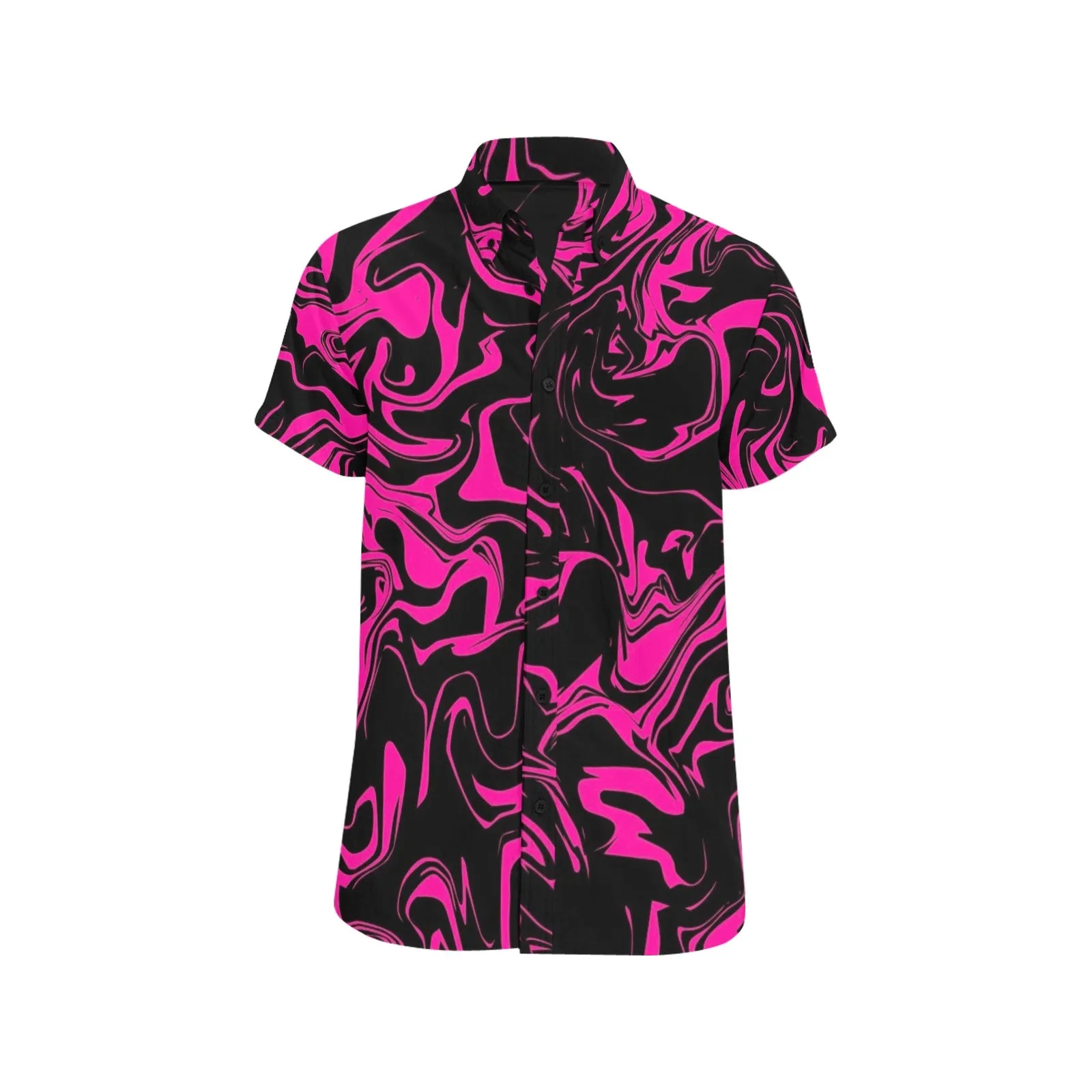 Pink and Black Oil Spill Short Sleeve Button Up Shirt