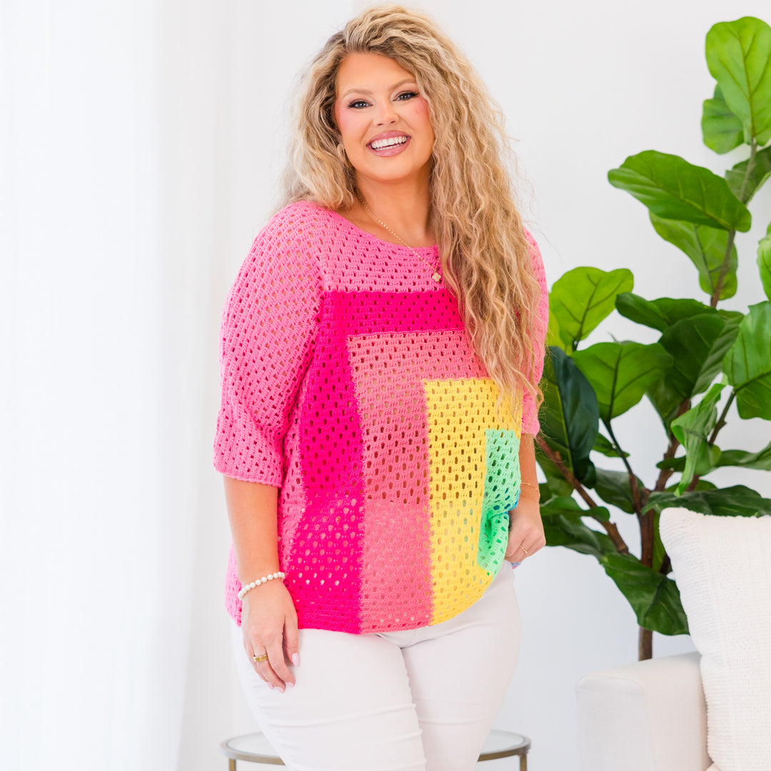 Playful Tonal Sweater, Pink Multi