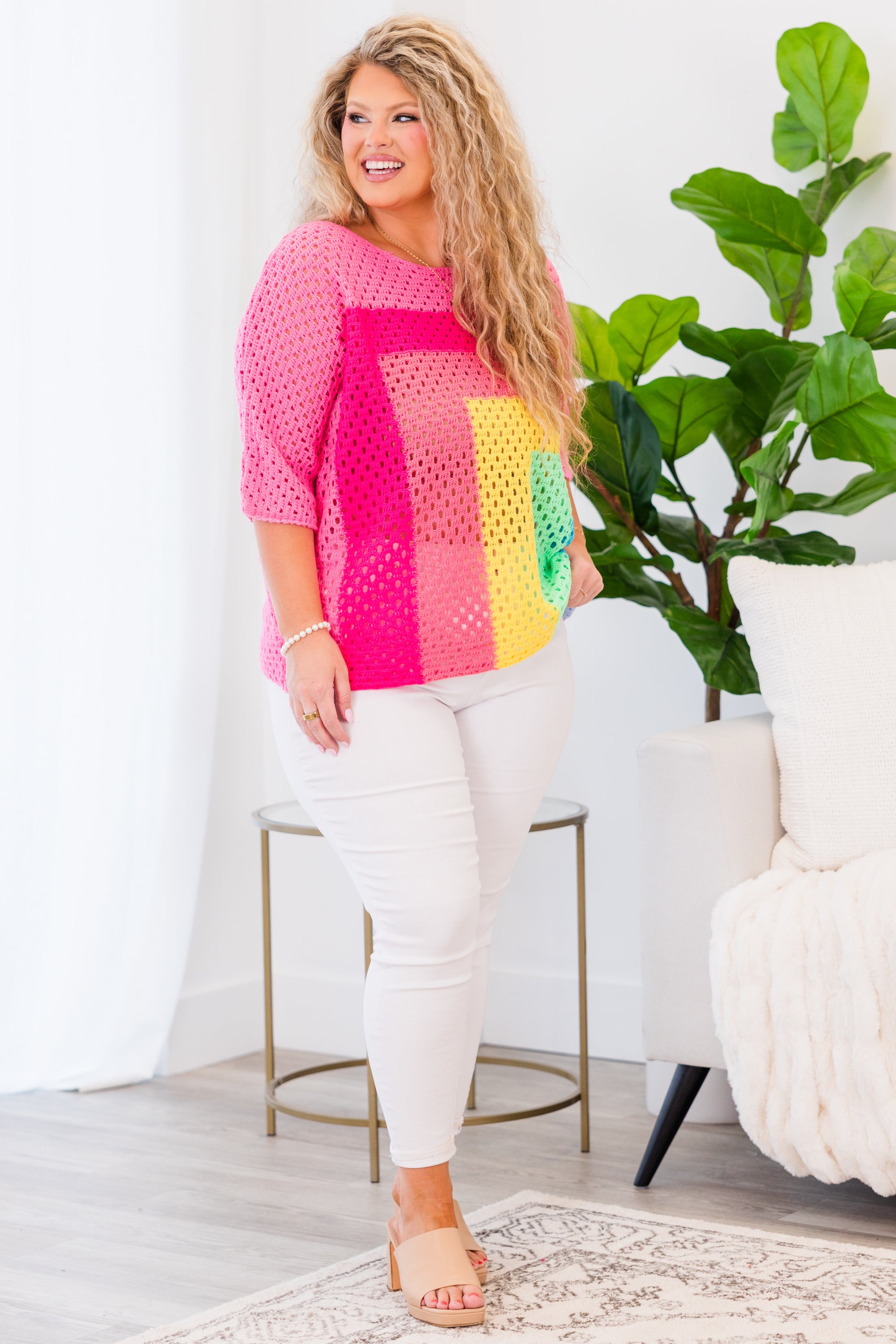 Playful Tonal Sweater, Pink Multi