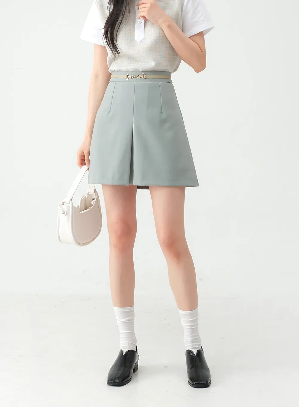 Pleated Belted Mini Skirt OY31