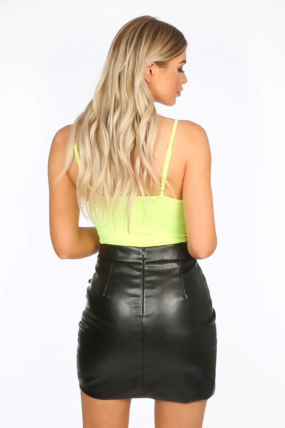 PU Buckle Front Mini Skirt