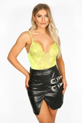 PU Buckle Front Mini Skirt