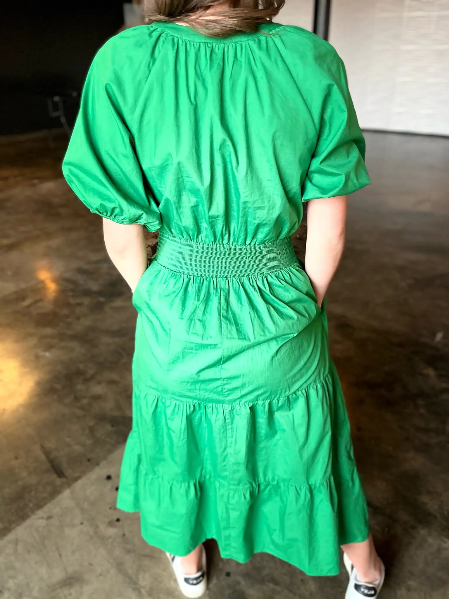 Puff Sleeve Midi Dress- Kelly Green