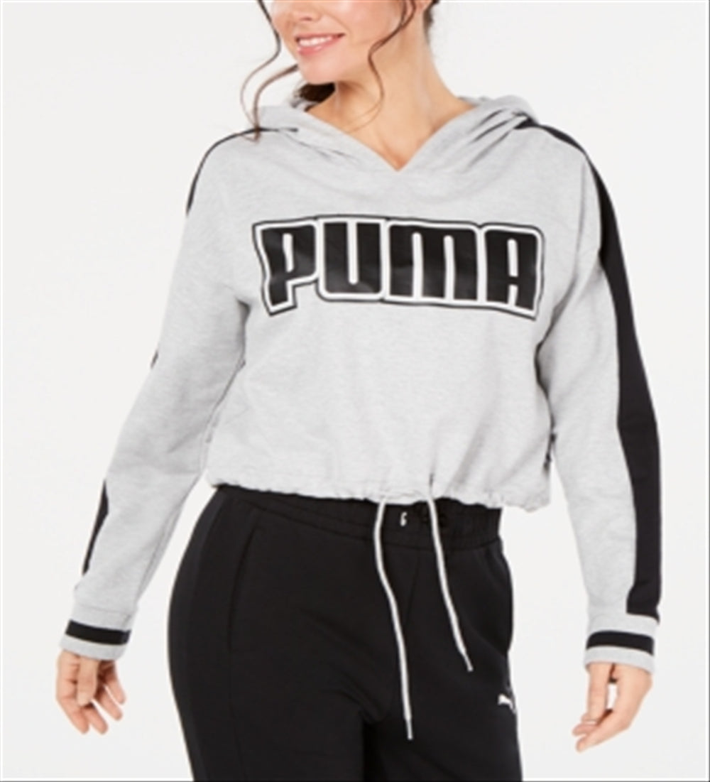 Puma Women's Rebel Reload Relaxed Cropped Hoodie Gray Size X-Small