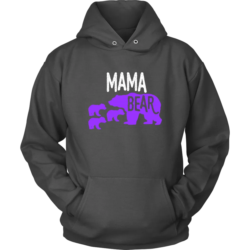 Purple Mama Bear with 3 Cubs Charcoal 5XL Hoodie