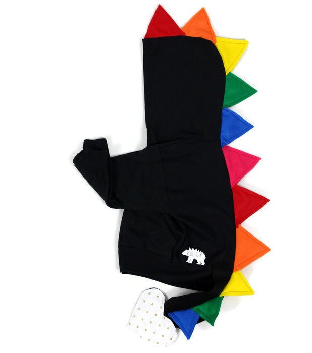 Rainbow Dragon Hoodie | Black with Gold Dot Tail