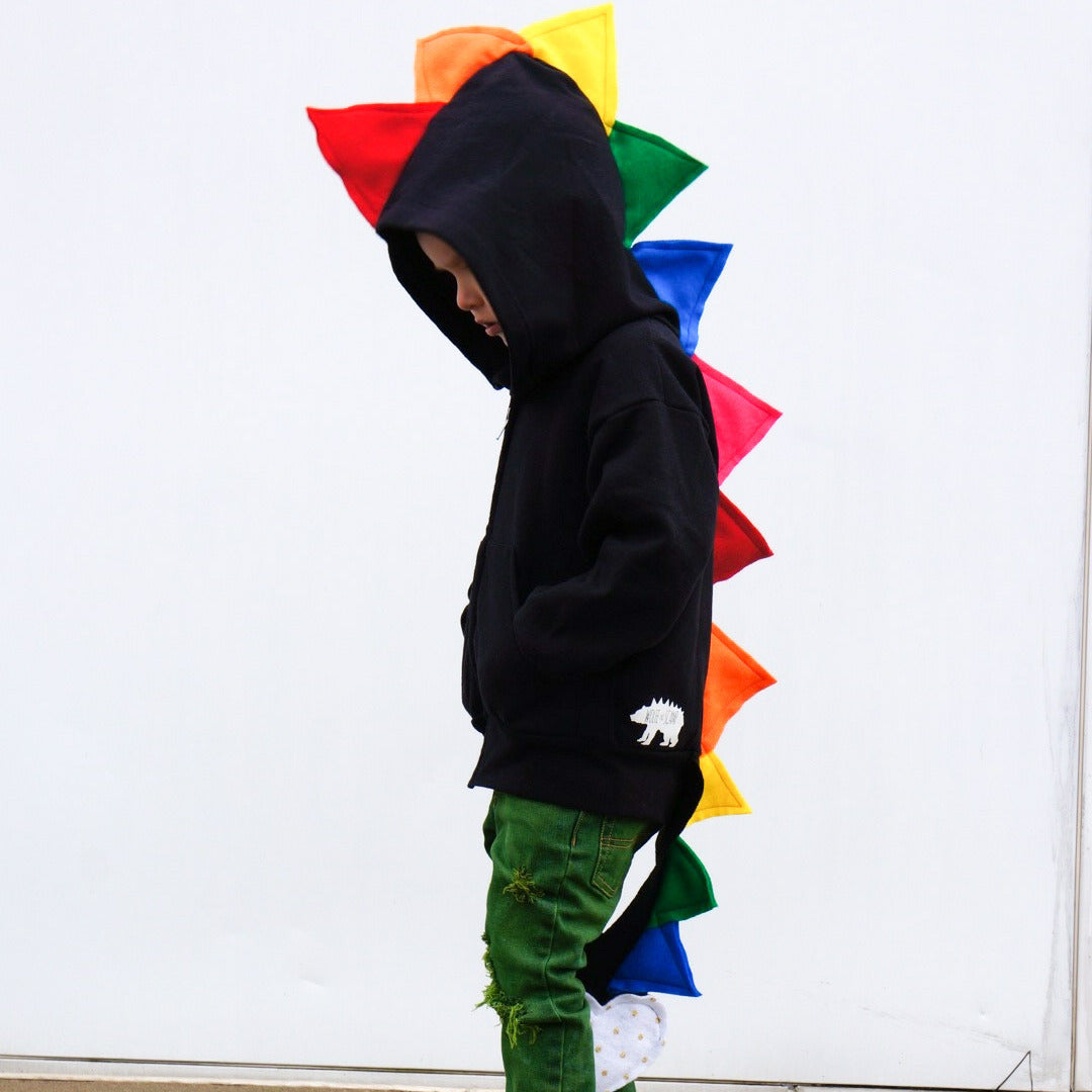 Rainbow Dragon Hoodie | Black with Gold Dot Tail