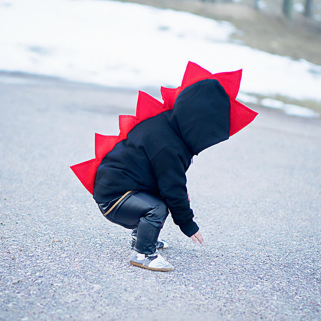 Red and Black Children's Dinosaur Hoodie - Reverse Fireball