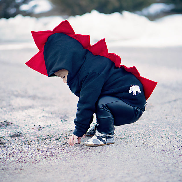 Red and Black Children's Dinosaur Hoodie - Reverse Fireball