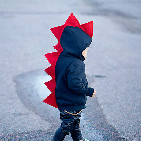 Red and Black Children's Dinosaur Hoodie - Reverse Fireball