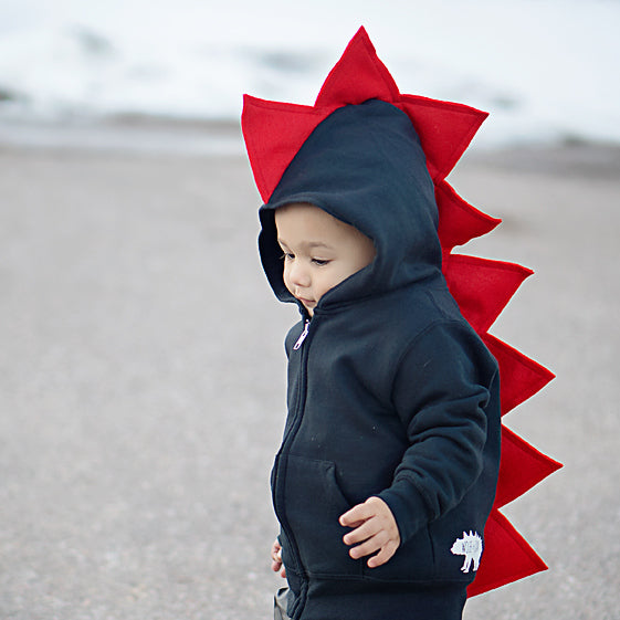 Red and Black Children's Dinosaur Hoodie - Reverse Fireball