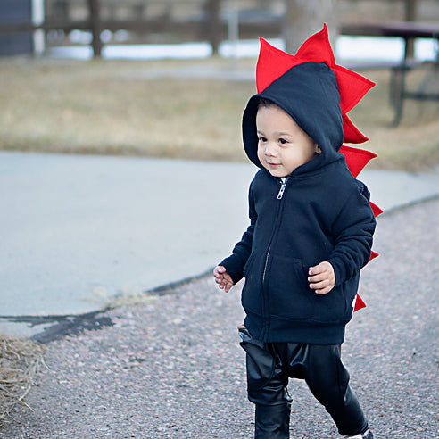 Red and Black Children's Dinosaur Hoodie - Reverse Fireball