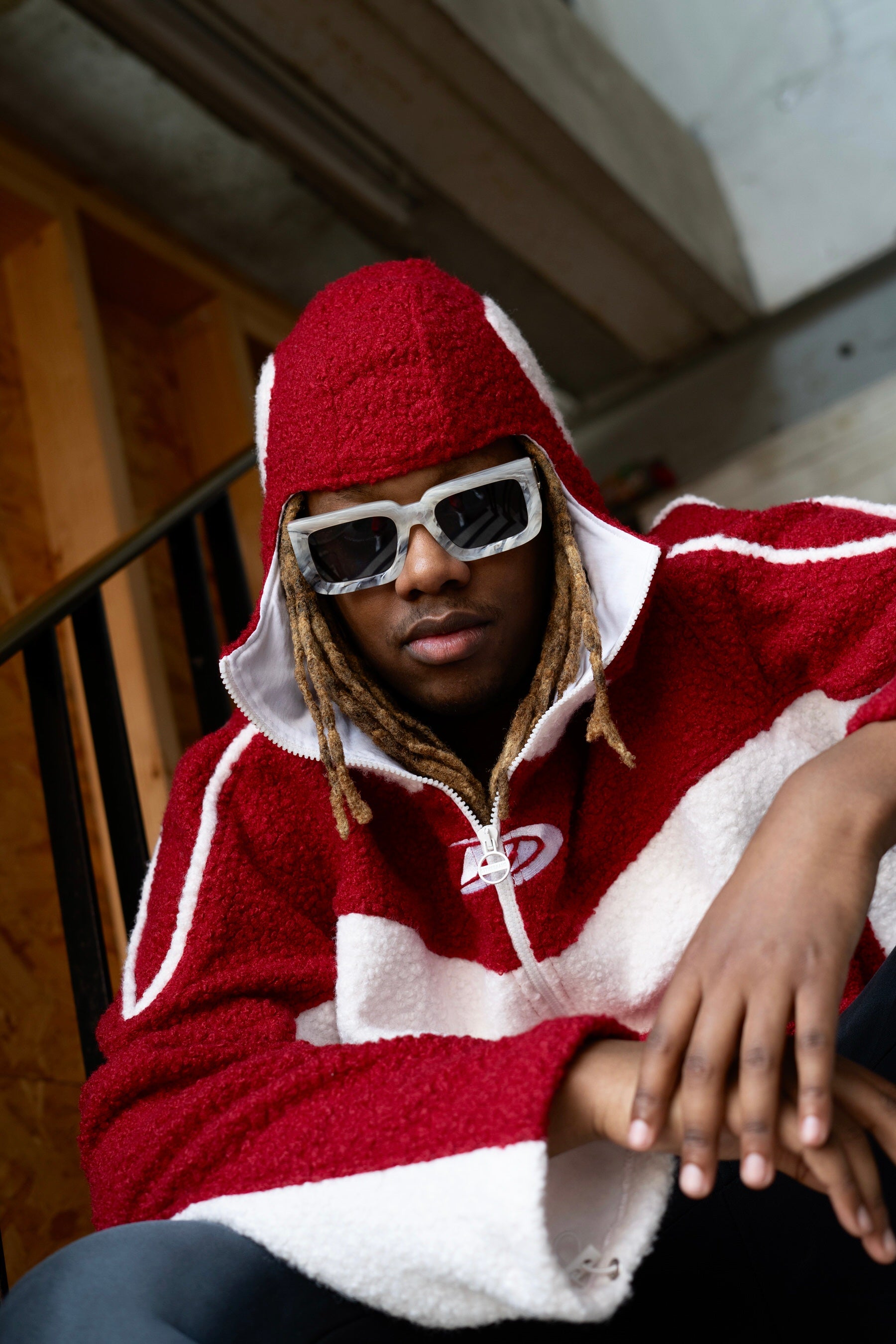 Red Dixseptlamarque Masked Zip Up Hoodie