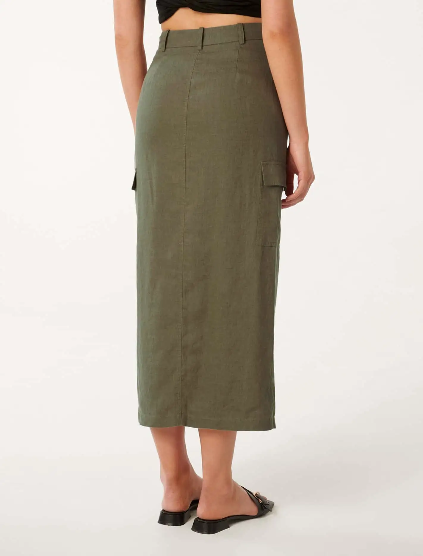 Ronnie Linen Cargo Midi Skirt