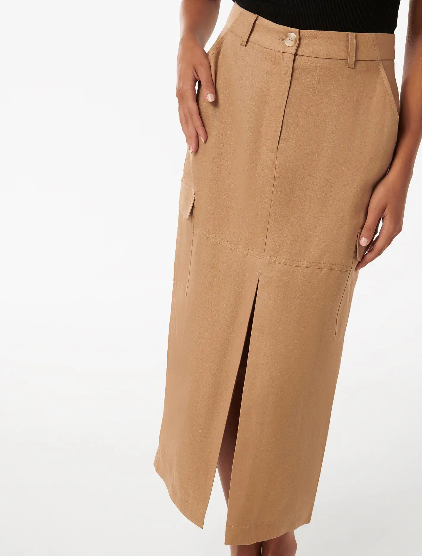 Ronnie Petite Linen Cargo Midi Skirt