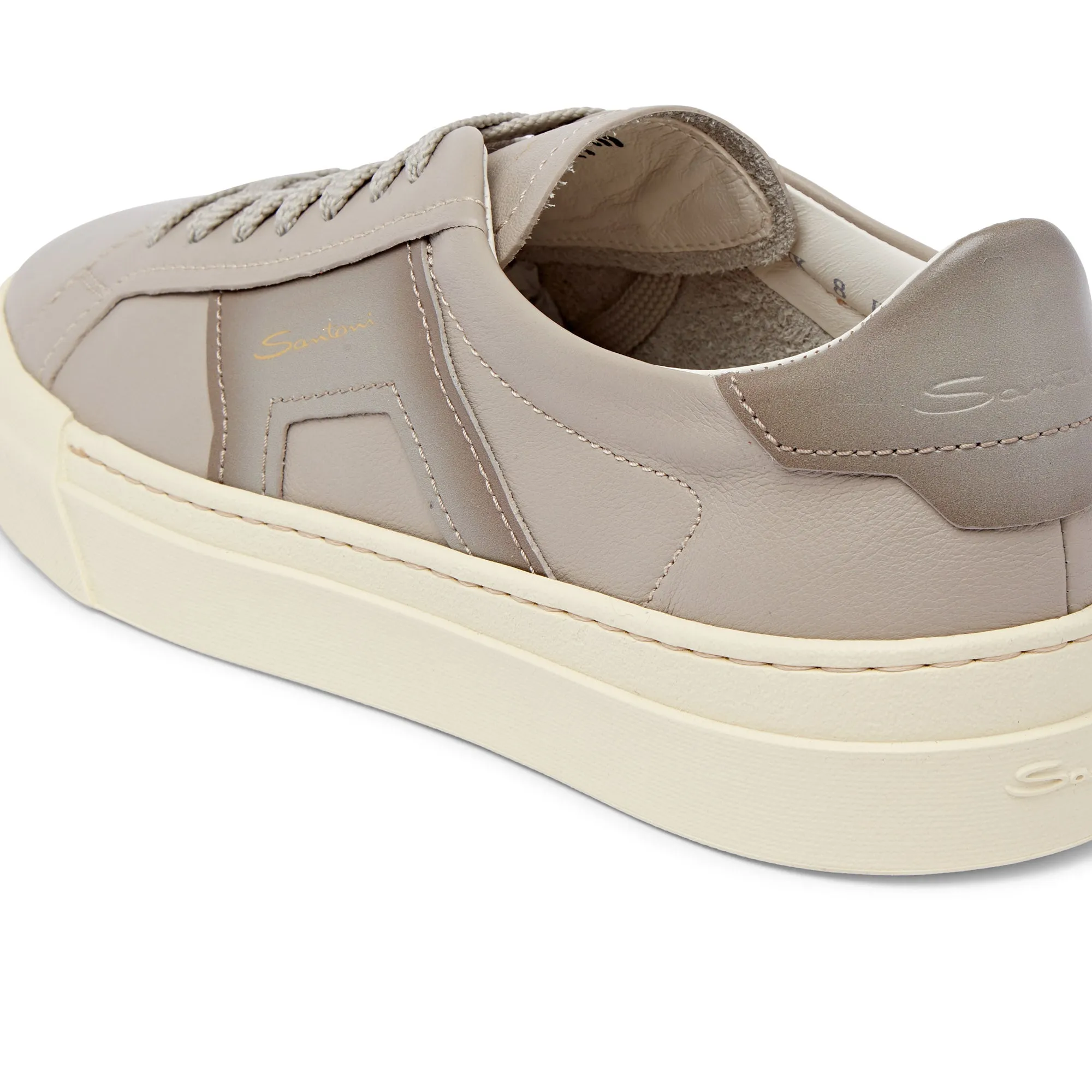 Santoni Low Top Leather Double Buckle Sneaker Gum Sole (Beige Brown)