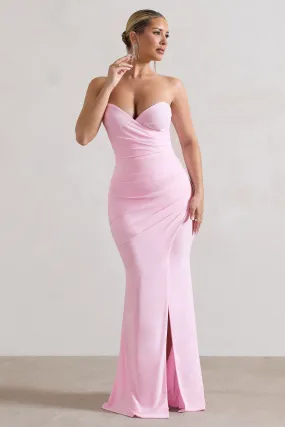 Saphira | Pink Gathered Corset Style Split Maxi Dress