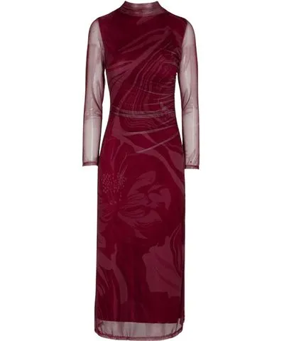 See Iou Women's Pink / Purple / Red Lon Sleeves Burgundy Midi Dress Ares