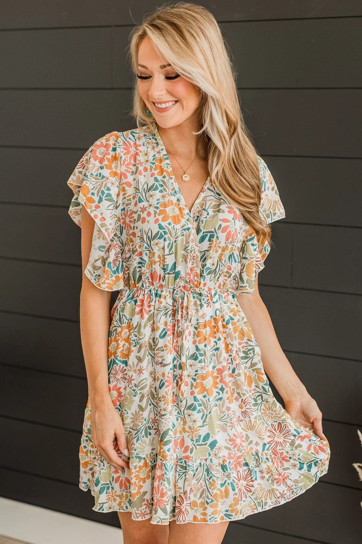 Signs Of Sunshine Floral Dress- Ivory