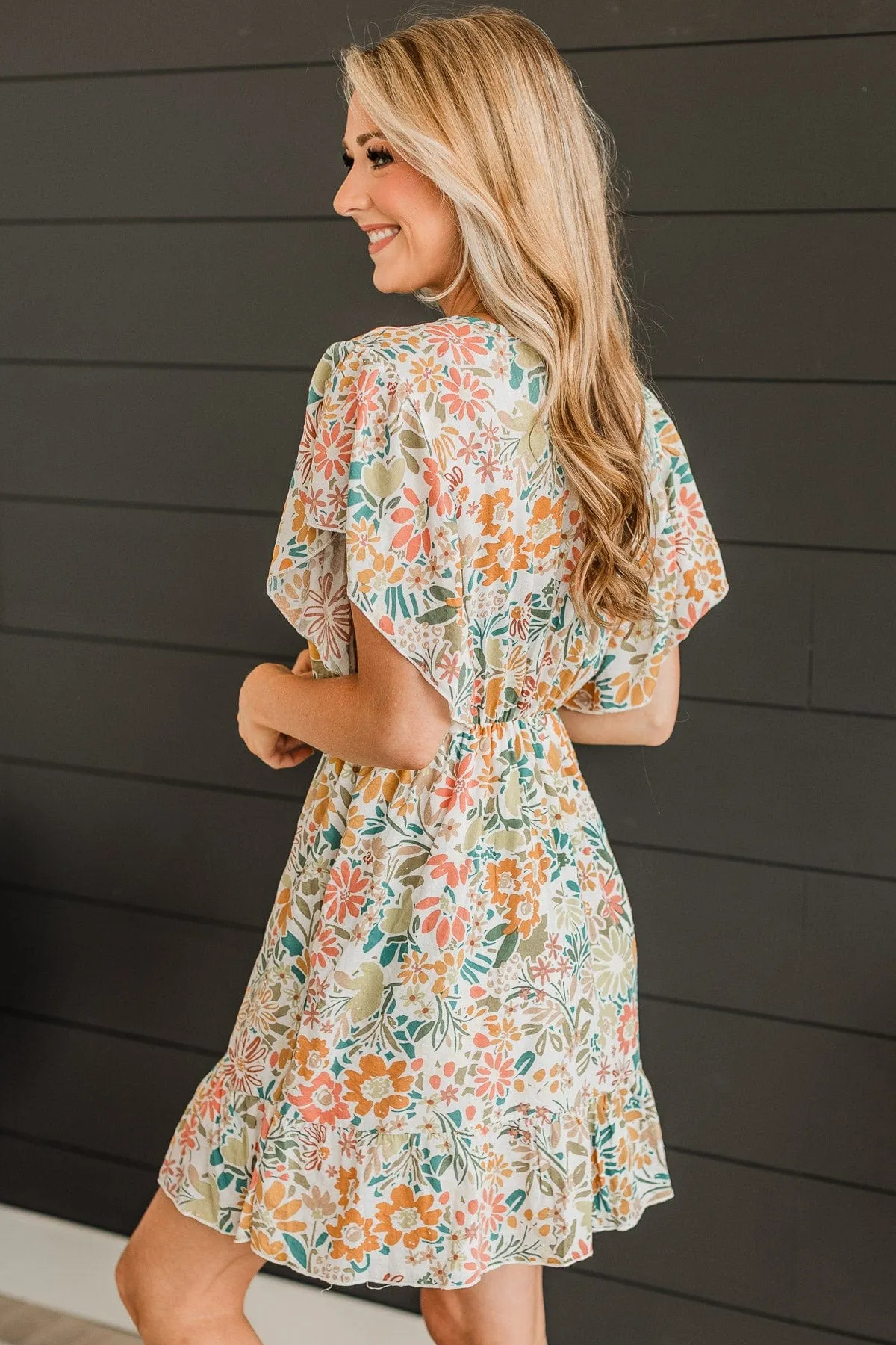 Signs Of Sunshine Floral Dress- Ivory