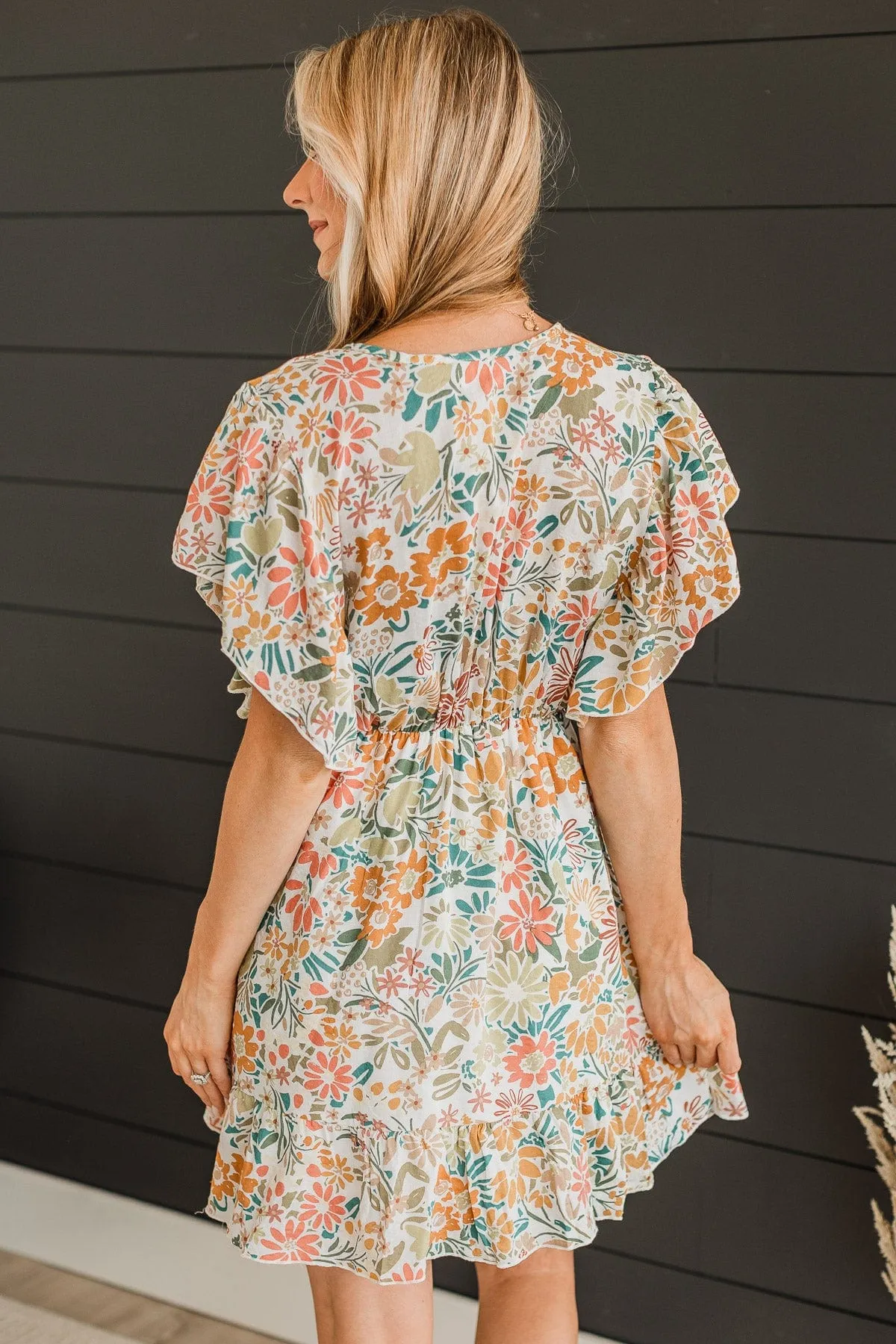 Signs Of Sunshine Floral Dress- Ivory