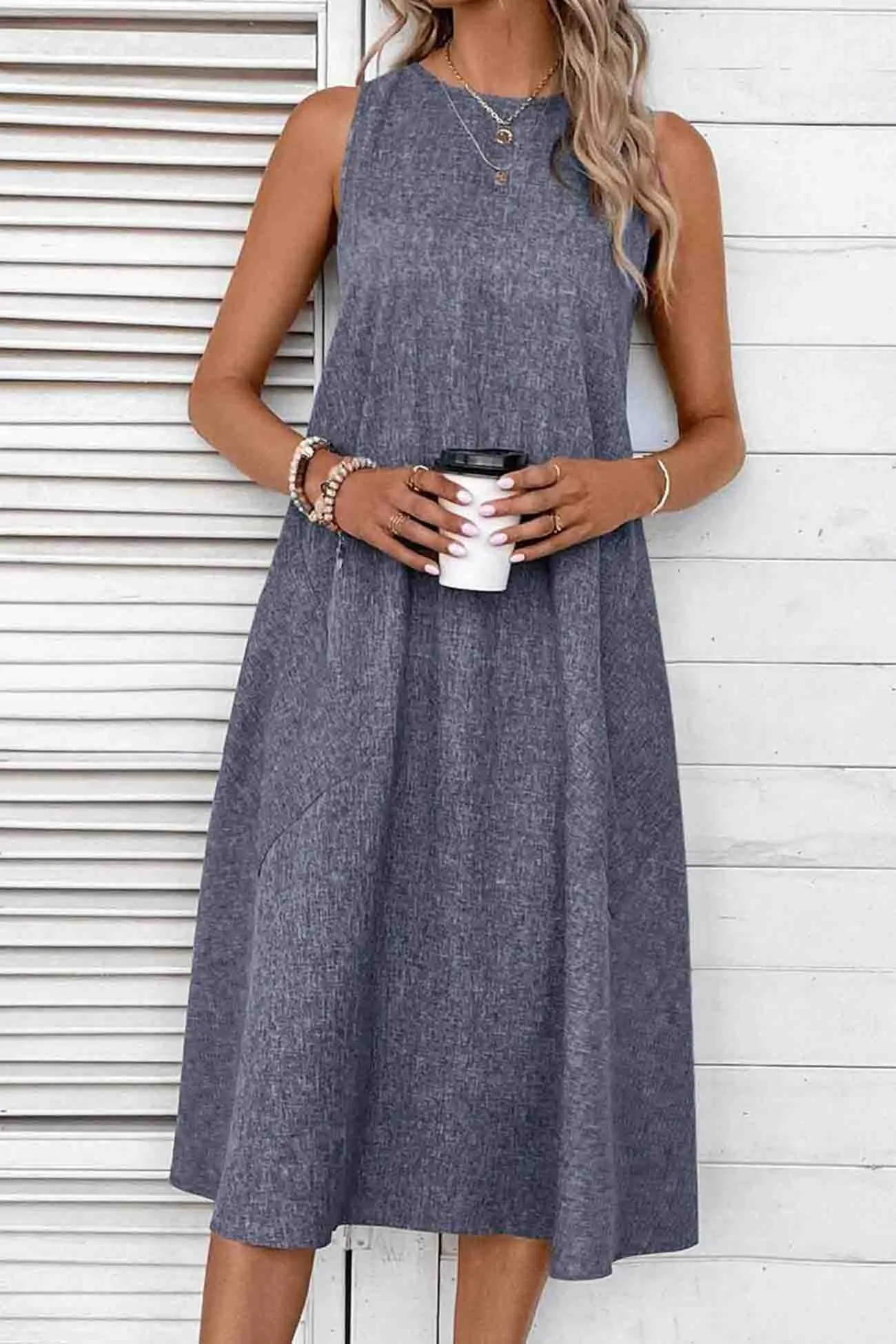 Sleeveless Pocket Midi Dress