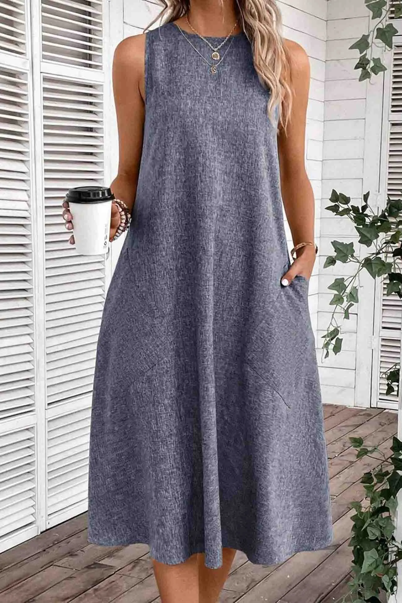 Sleeveless Pocket Midi Dress