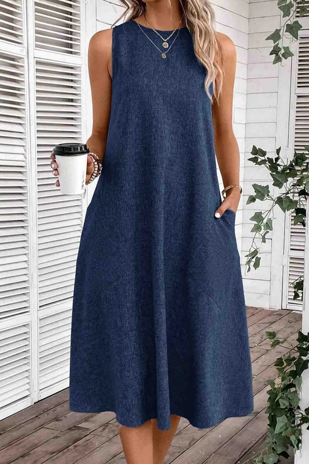 Sleeveless Pocket Midi Dress