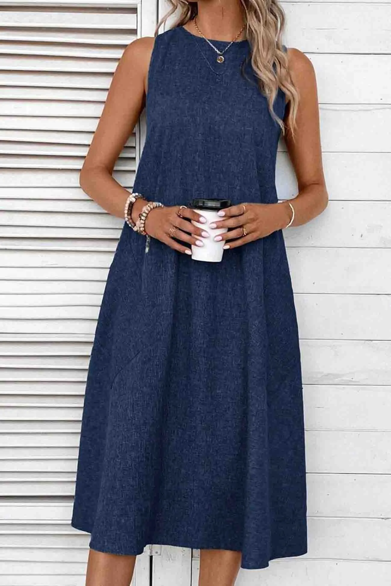 Sleeveless Pocket Midi Dress