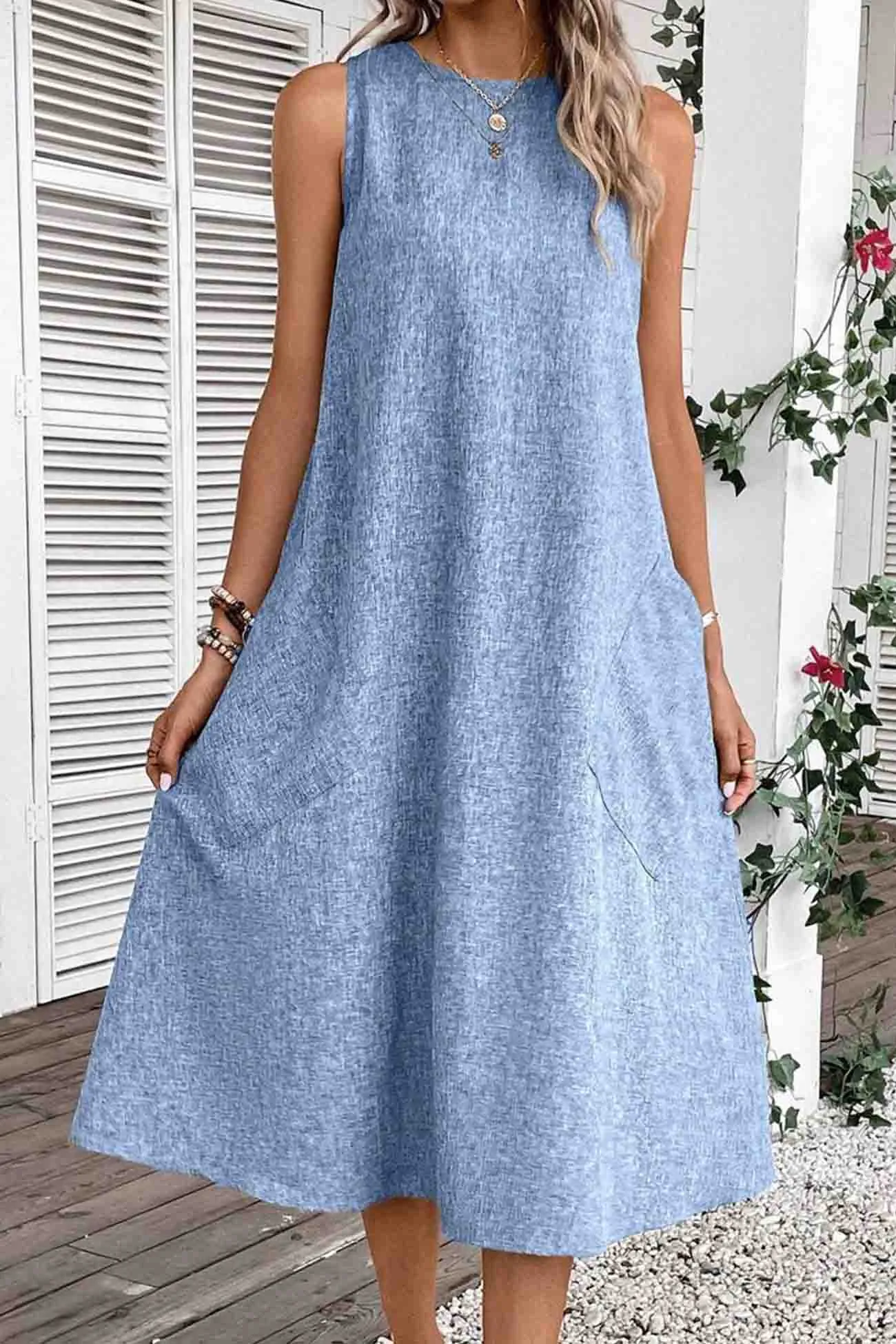 Sleeveless Pocket Midi Dress