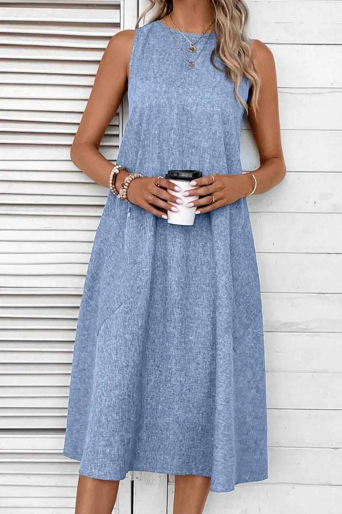 Sleeveless Pocket Midi Dress