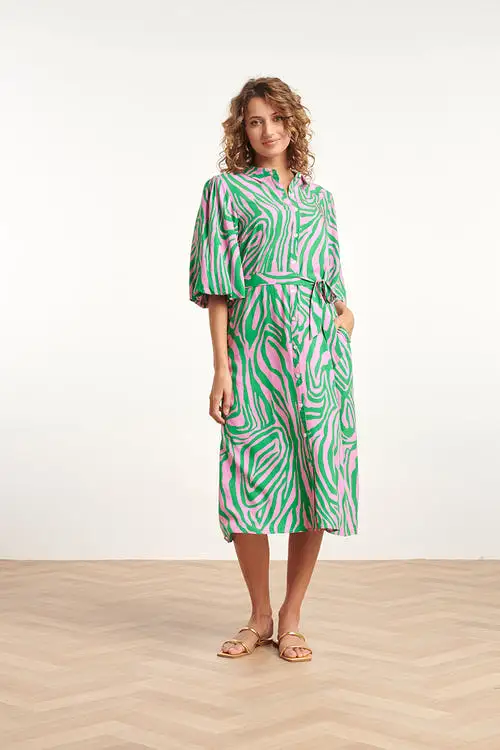 Smashed Lemon Pink and Green Zebra Print Midi Shirt Dress